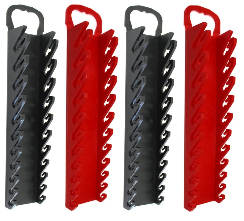 JSP Manufacturing 11-Tool Gripper Wrench Organizer Tool Tray Kit for Stubby or Line Wrenches (4 Piece Kit  Black & Red) - Image 1